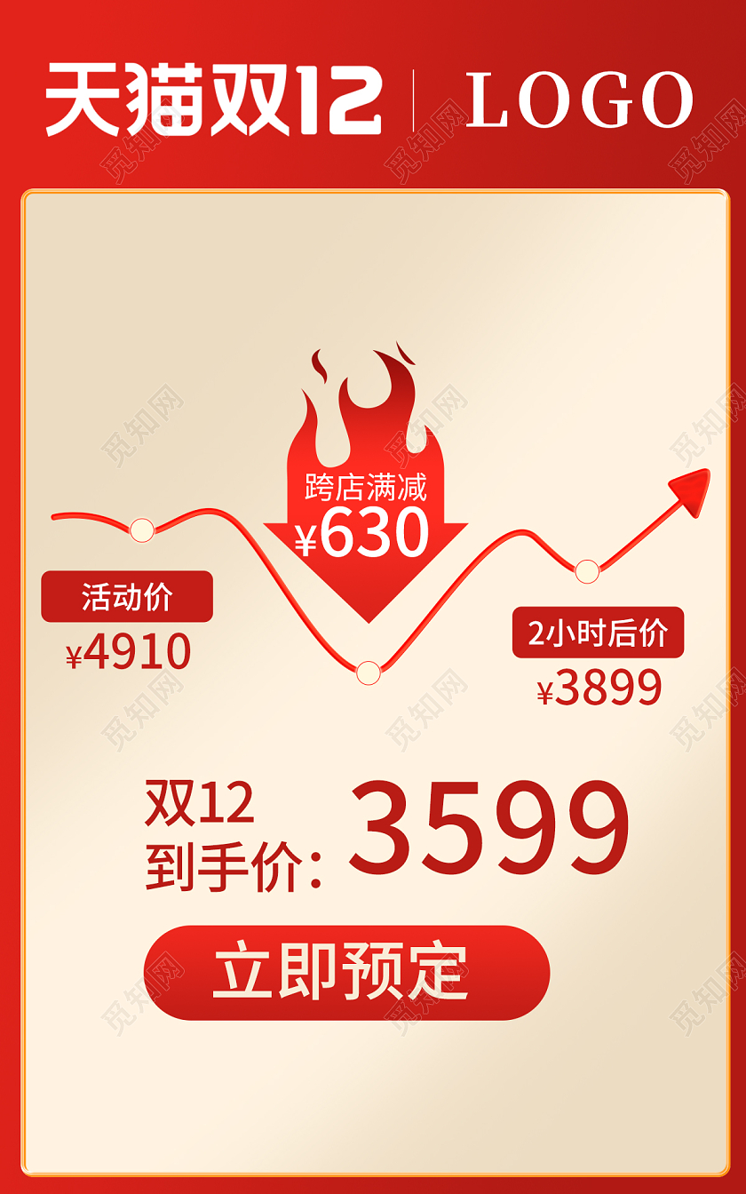 红色活动双十二价格曲线天猫活动海报banner淘宝双十二banner（价格曲线）