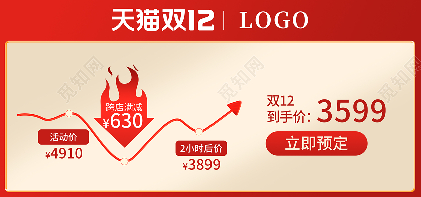 红色活动双十二价格曲线天猫活动海报banner淘宝双十二banner（价格曲线）