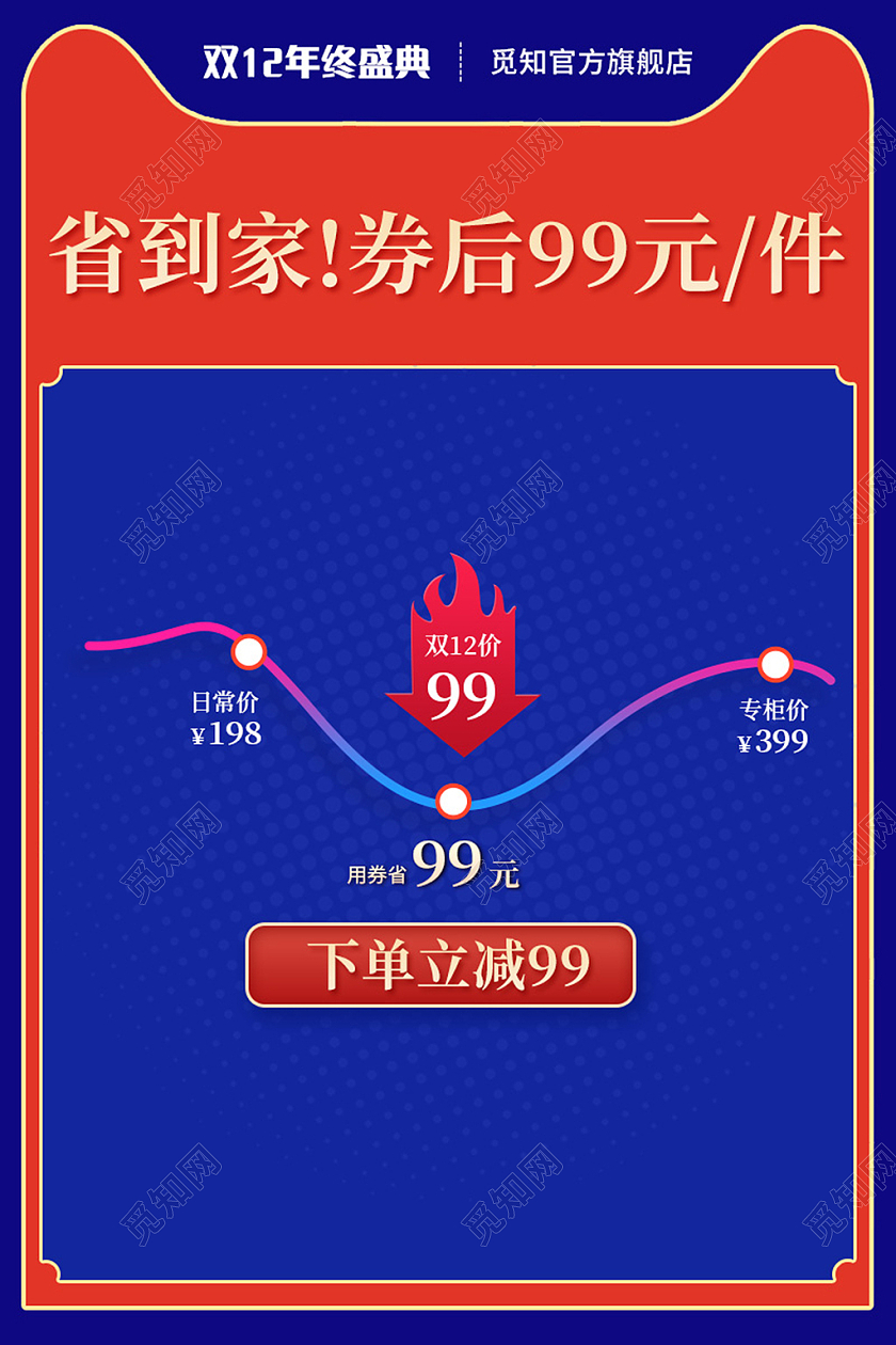 电商蓝色淘宝天猫双十二双12价格曲线主图模板