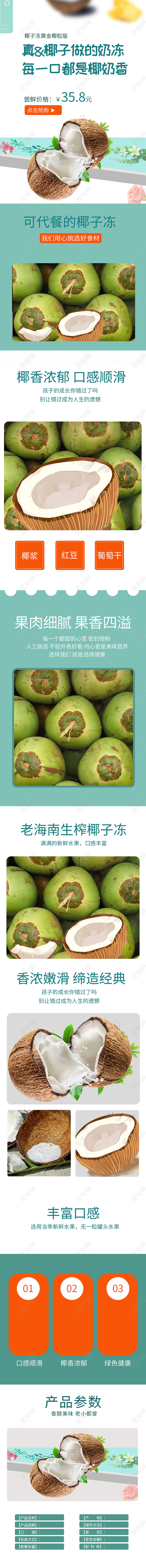 青色清新真椰子做的奶冻每一口都是椰奶香美食椰子冻详情页