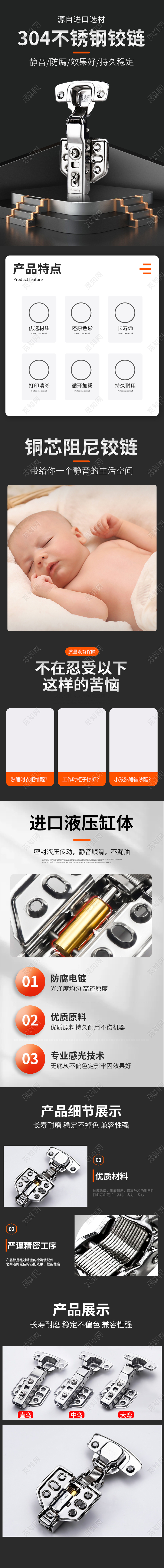 1688黑色立体简约五金工具不锈钢铰链家装五金配件五金详情页