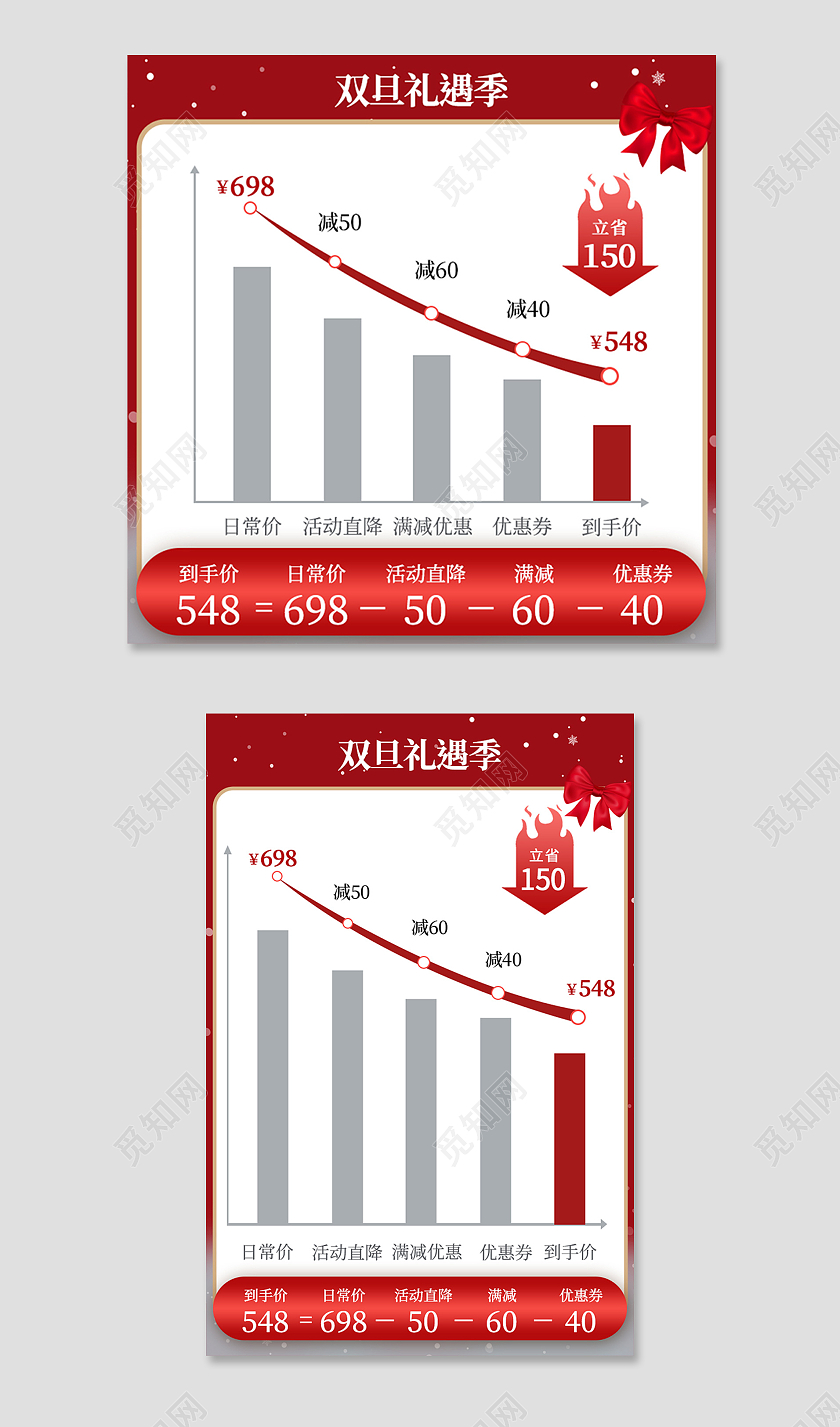 红色大气降价活动优惠双旦元旦圣诞节主图