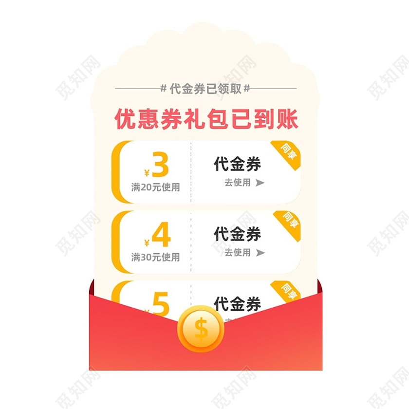 红色喜庆优惠券礼包已到账弹窗优惠券超值弹窗