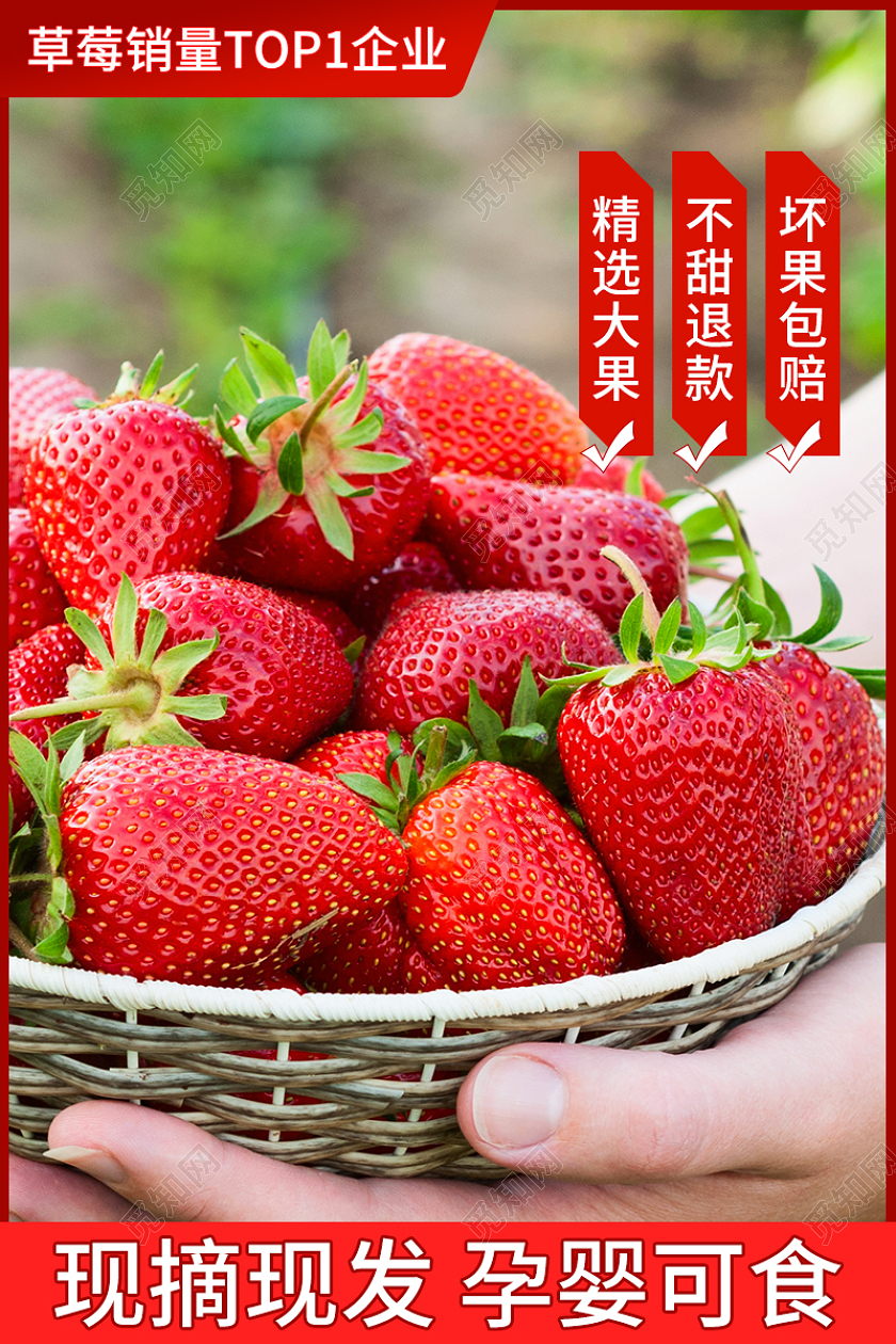 电商淘宝2022新年春天草莓水果主图直通车现摘大果
