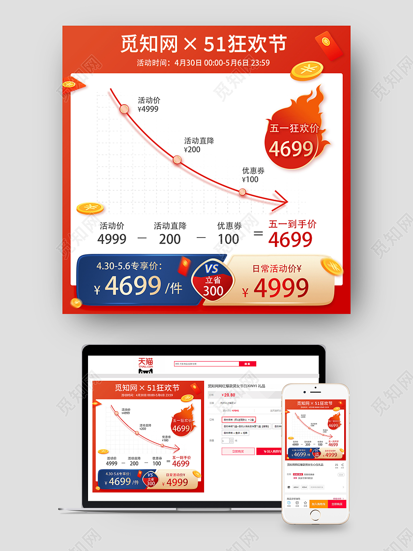 红色简约风格主图直通车