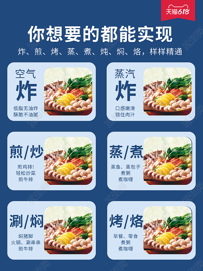 蓝色简约扁平风数码家电多功能煮锅618主图电器主图