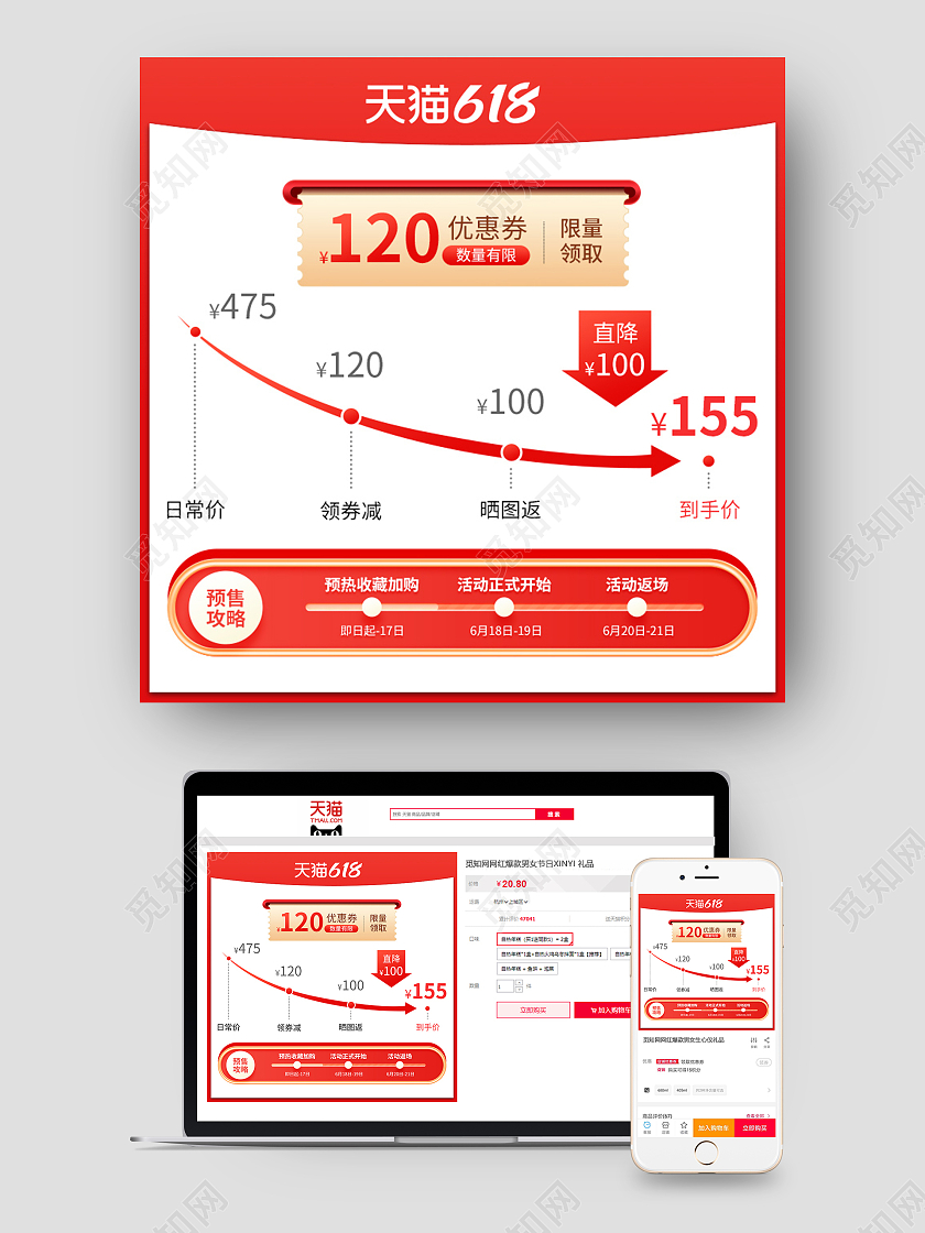 营销红618价格曲线主图功能型直通车促销活动设计模板