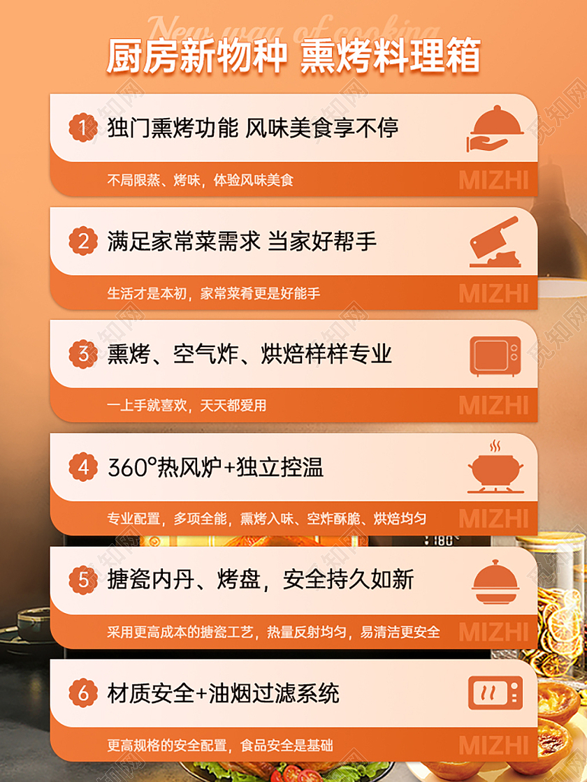 电烤箱主图 橘黄色背景熏烤料理箱文案介绍直通车电器主图