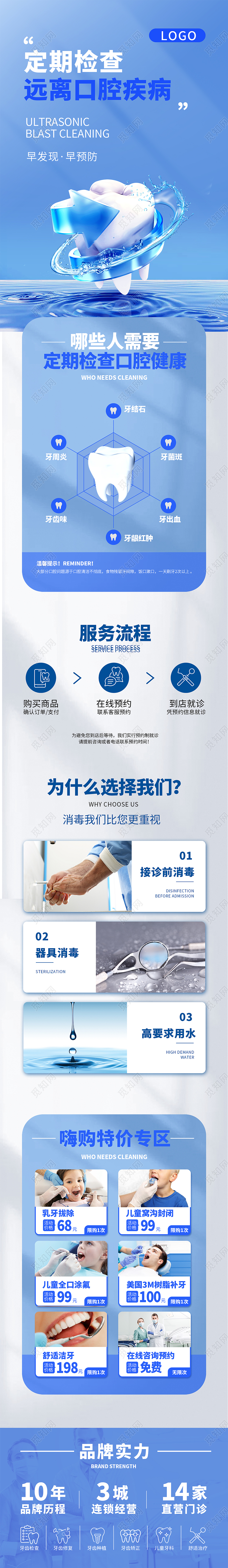 蓝色简约口腔主题口腔清洁长图展架