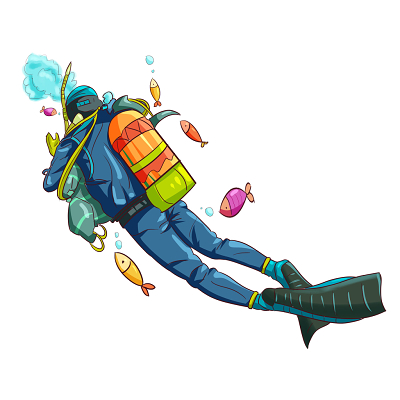 手绘卡通潜水运动人物素材