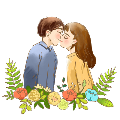 手绘卡通情侣人物世界接吻日情人节人物素材