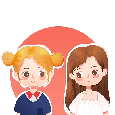 卡通手绘q版小姐妹头像小素材卡通人物头像