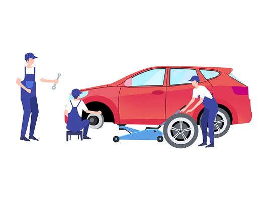 彩色卡通手绘扁平风汽车维修维修人物元素png素材