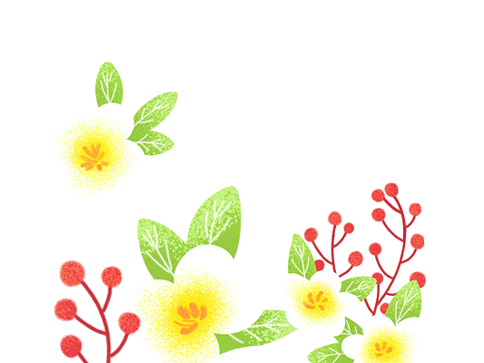 彩色手绘卡通小清新花草花叶元素png素材