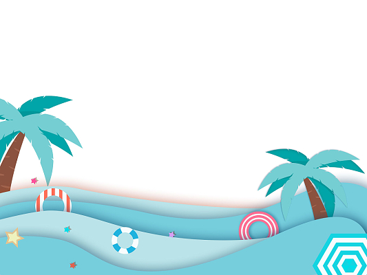 蓝色手绘卡通剪纸风扁平风海洋大海海水椰树元素png素材
