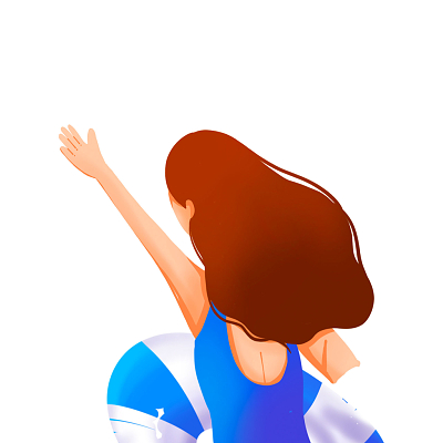 彩色手绘卡通女孩人物背影游泳圈元素png素材