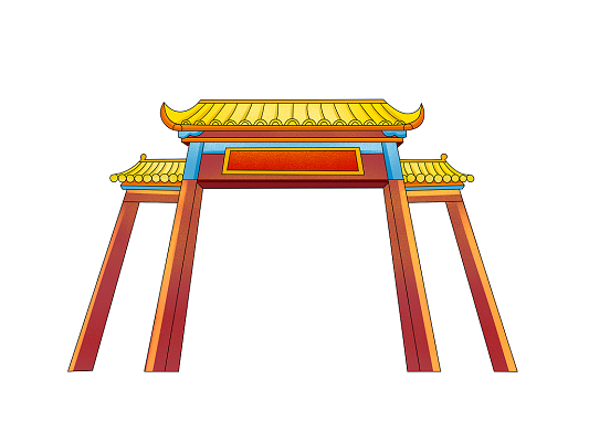彩色手绘卡通古风中国风国潮龙门建筑元素png素材