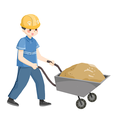 手绘安全生产周工地上戴着安全帽搬运泥土的工人