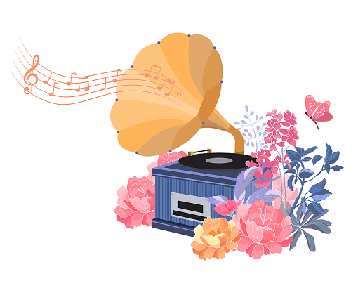 唯美清新风格留声机音符png素材音乐元素