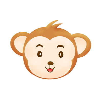 彩色手绘拟人猴子卡通风格猴头可爱笑脸猴子元素