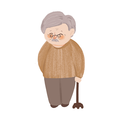 卡通插画拄拐的老头老人元素png素材