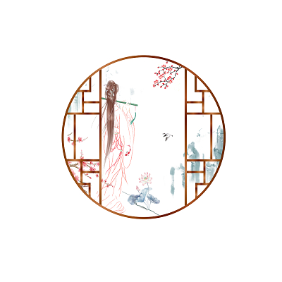 中国风古典圆形边框荷花古风边框png素材