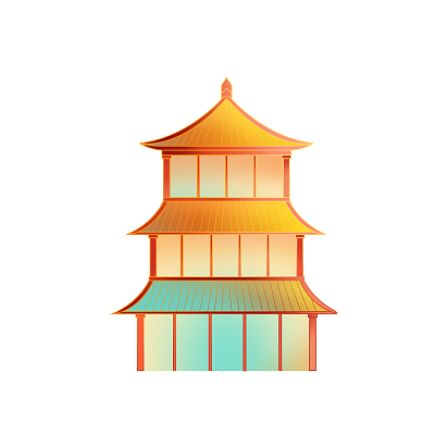 彩色卡通建筑亭子楼阁宝塔png素材元素