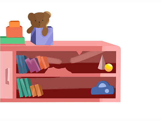 彩色手绘书柜书架玩具架png素材元素