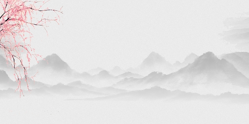 白色古风水墨桃花风景展板背景