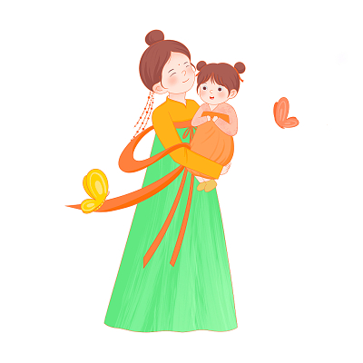 母亲节母女母亲抱孩子元素古风古代汉服仙女png素材