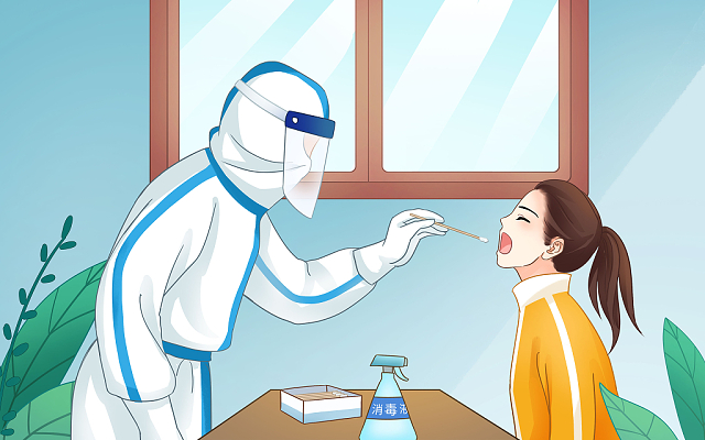 卡通手绘核酸采样检测插画原创插画海报卡通核酸采样检测点插画
