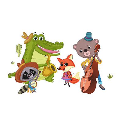 音乐元素手绘一起看鳄鱼的亲子游旅游绿色背景海报世界动物日卡通野生