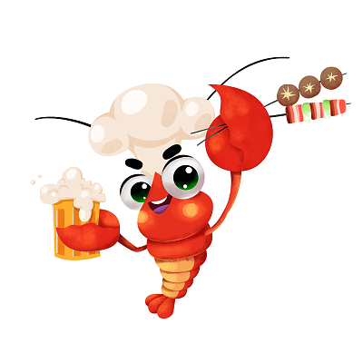 吃烤串喝啤酒图小龙虾自助烧烤烤串海报传单海报绿色质感大气卡通手绘