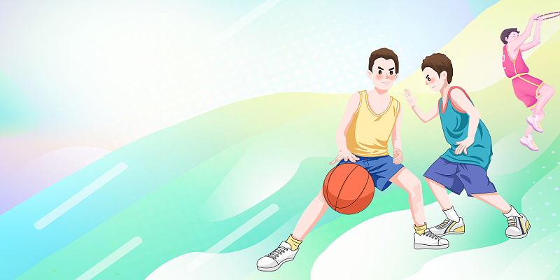 绿色卡通简约篮球运动展板背景