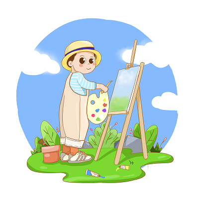 卡通可爱画画的孩子电商素材png插画