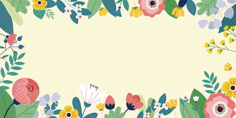 黄绿色花朵简约边框夏日清凉浪漫文艺小清新夏天边框背景卡通边框