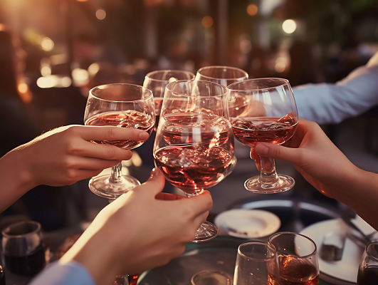 朋友们举起酒杯干杯