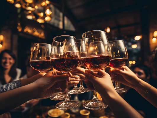 朋友们举起酒杯干杯