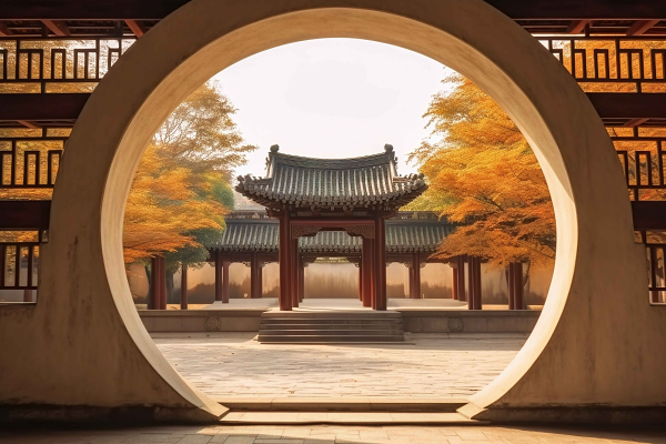 中式建筑圆形拱门