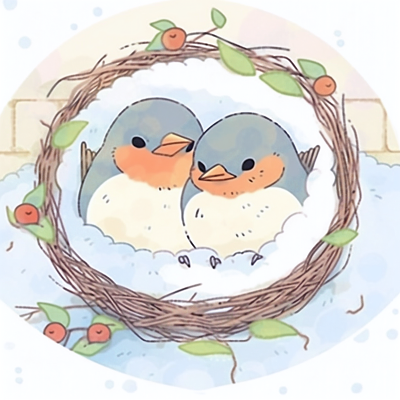 鸟窝里的两只小鸟得过且过成语故事ai插画