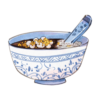 手绘水彩风苏州地标美食糖粥插画元素png素材