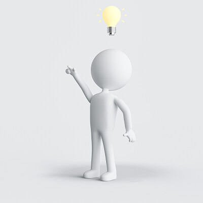 3d小人灯泡头顶主意灯泡png插画素材
