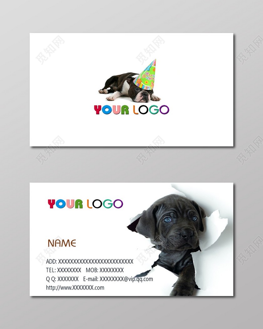 宠物店名片简约英文白色名片设计模板