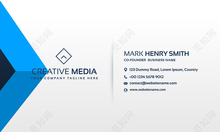 简洁大气蓝色白色黑色商务公司创意名片