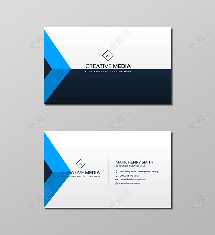 简洁大气蓝色白色黑色商务公司创意名片