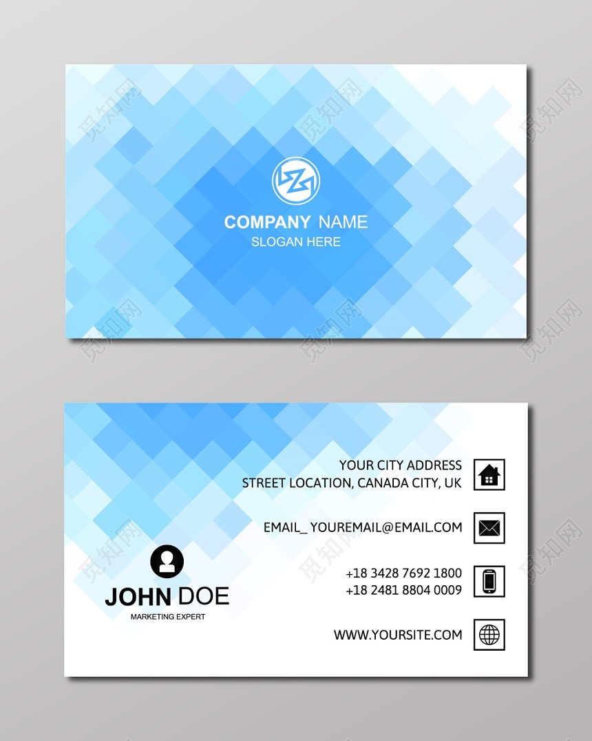 简洁大气蜂巢蓝色白色商务公司创意名片