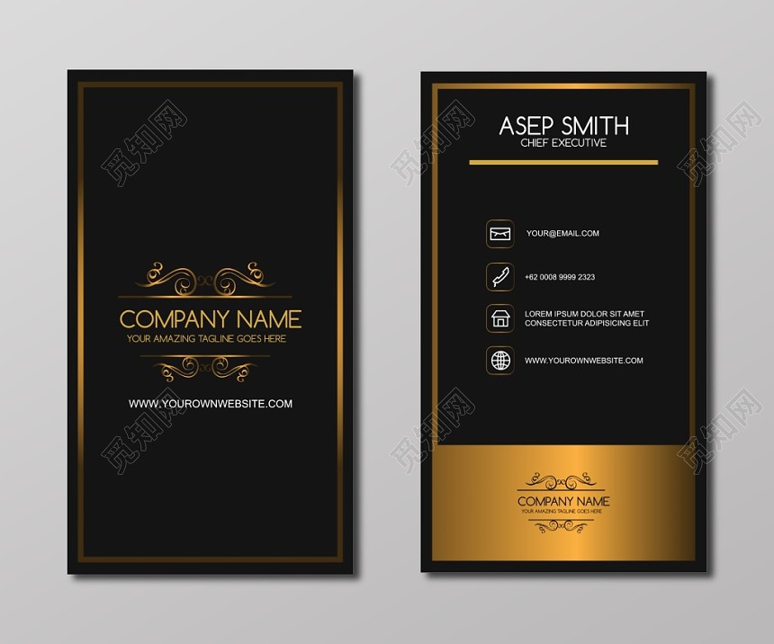 高端商务黑色金色竖版公司创意名片