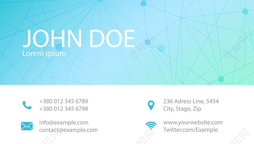蓝色渐变点线背景商务名片模版