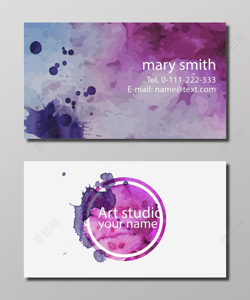 紫色水彩渐变商务名片模板