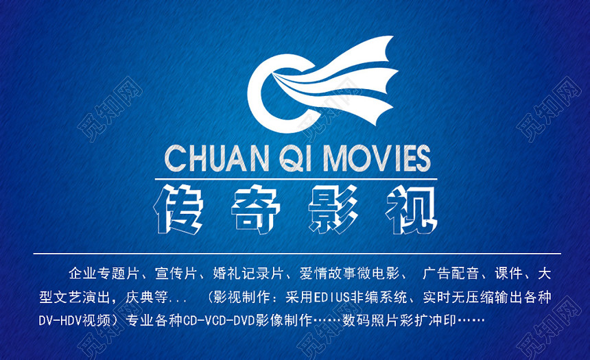 影视名片简约蓝色人物介绍名片设计模板